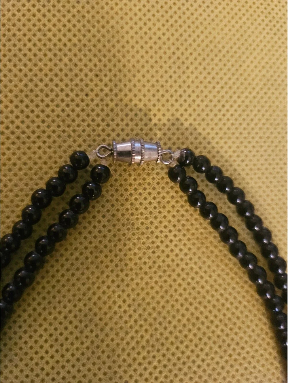 Double layer Necklace with black beads dandle stone VTG- unknown origin as shown